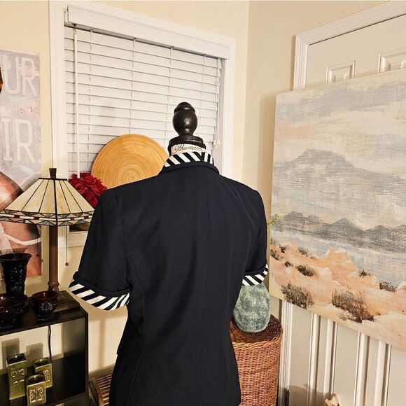 Vtg Navy Blue Kasper Notched Collar Pin Stripe Business Casual Short Sleeve Blaz - Picture 10 of 13